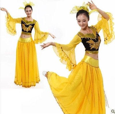 新疆维吾尔族舞蹈表演服装 女少数民族广场舞台裙 印度肚皮舞服饰