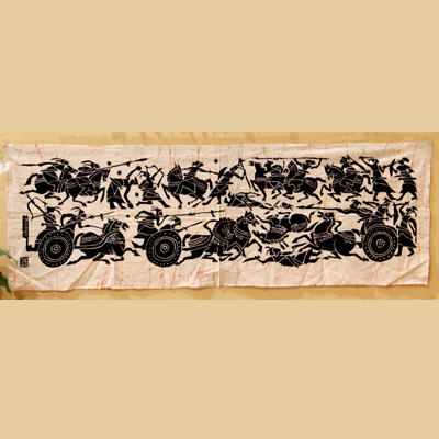 名称：战国 手绘蜡染画 布艺壁挂画 工艺品 客厅装饰品