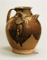 唐 长沙窑青釉褐斑双龙系壶 唐 长沙窑青釉褐斑双龙系壶